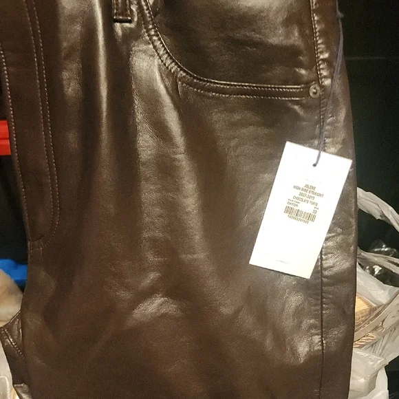 #51...NWT Women's Citizens of Humanity Dark Brown Leather Pants...33 - Picture 4 of 8